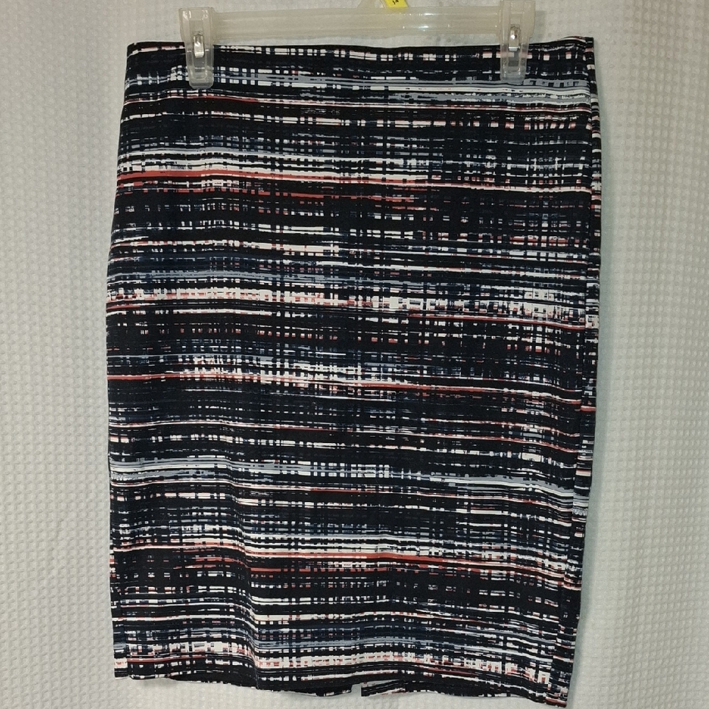Ann Taylor Size 10 Black, White and Pink Striped Pencil Skirt
